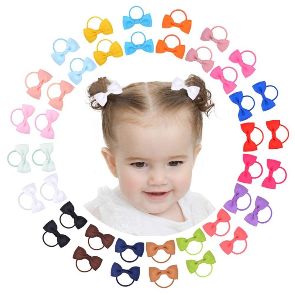 40PCS 2 Inches Baby Girls Hair Bows Ties Mini Boutique Elastic Hair Rubber Ribbo